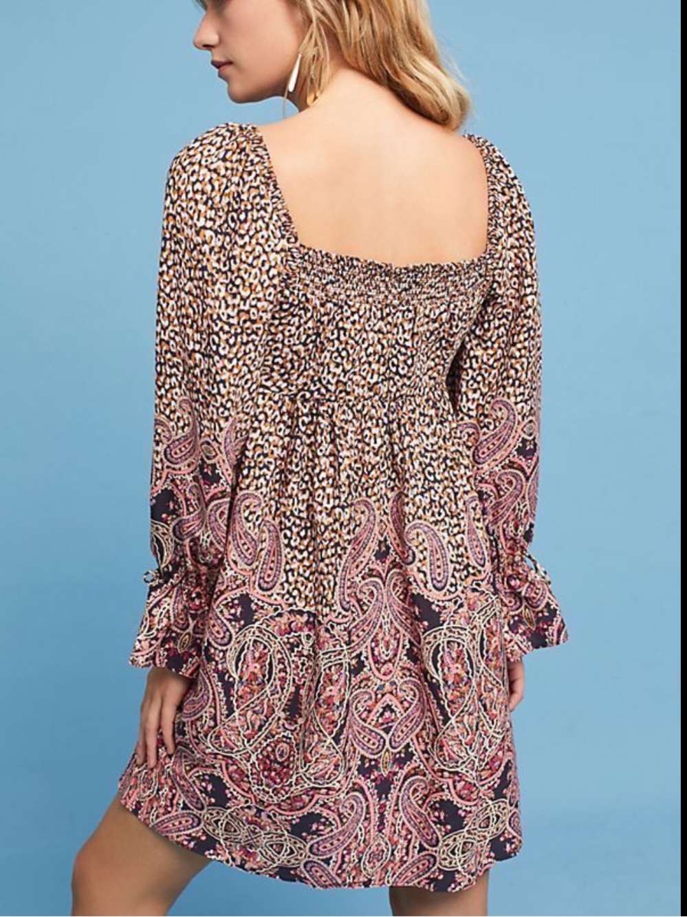 Maeve Brown and Pink Paisley & Leopard Smocked Peasant Dress - Picture 3 of 9